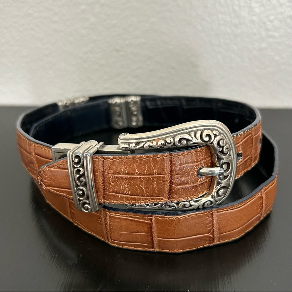 Brighton Collection Croc Embossed Women's Leather Reversible Black Brown Belt 34